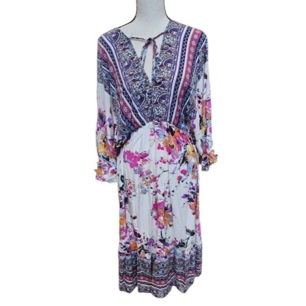 UMGEE Watercolor Boho Dress Size 1XL Rayon Hippie Flowy